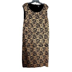 Candalite Womens 3X  Floral Overlay Dress Black Gold Sequins Party  Holidays 90s